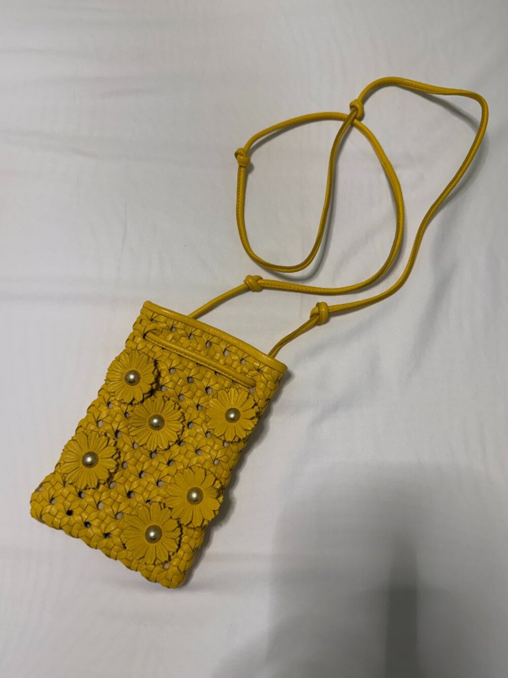 Lucky Brand Yellow Leather With Flowers Crossbody Purse